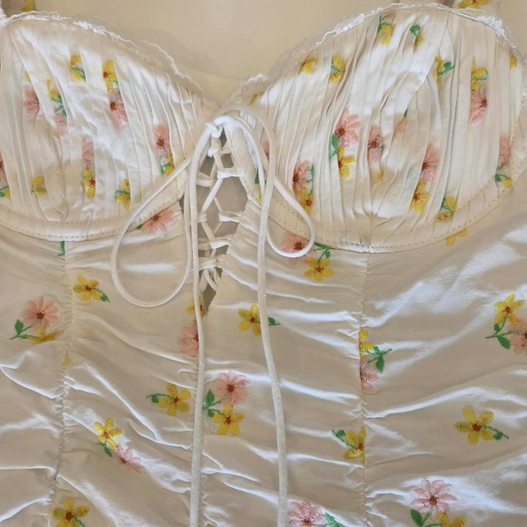For Love Lemons Floral‎ Ruched Corset Mini Dress Coquette Lace Up XS - Picture 5 of 16